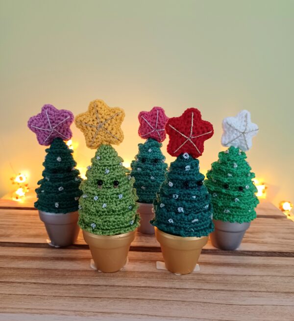 Christmas Tree Crochet Ornament in a Hand Painted Pot